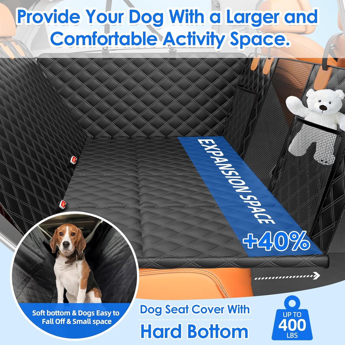 Back Seat Extender for Dogs with Hard Bottom/Large Space