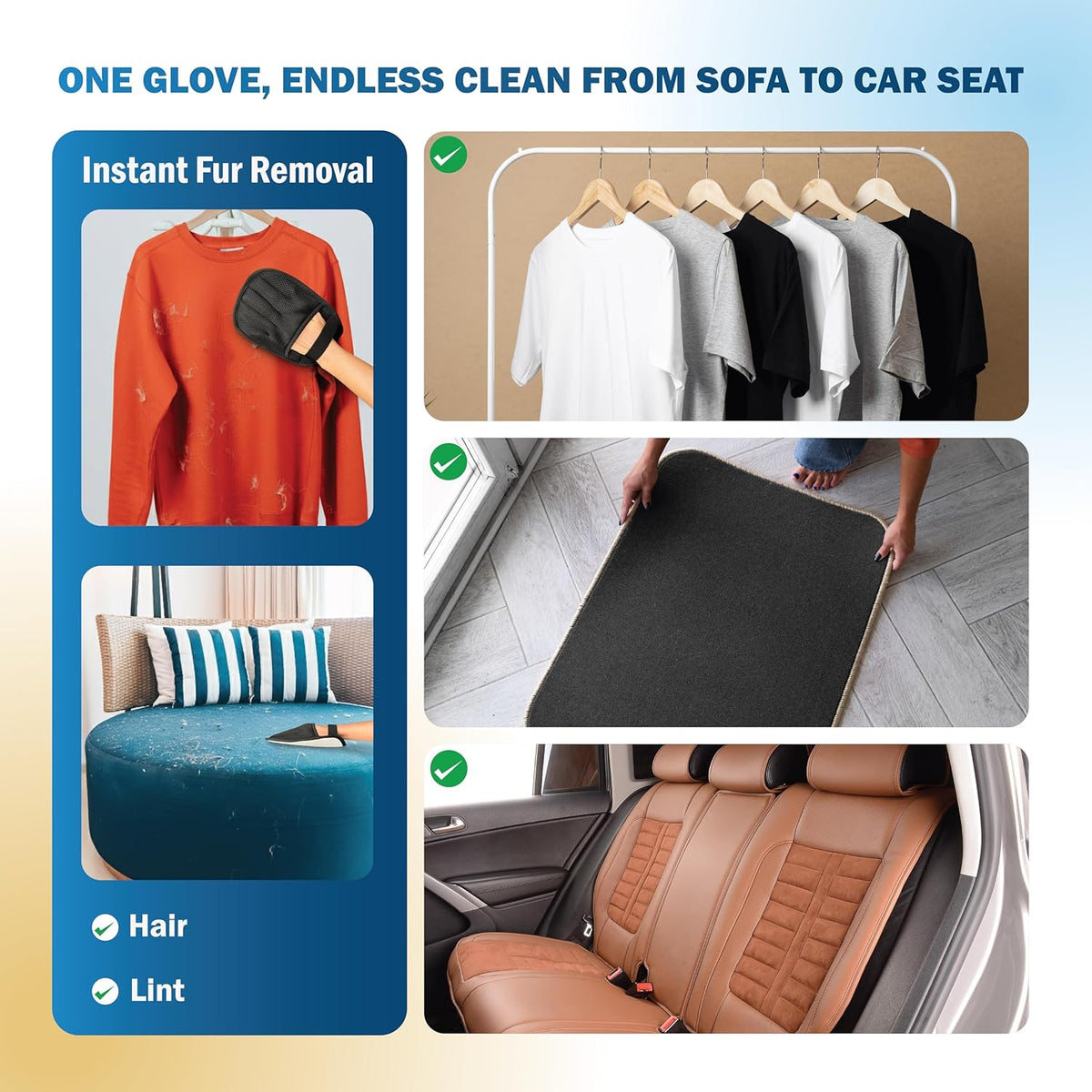 Pet Hair Removal Glove & Mitt for Couch, Furniture & Car