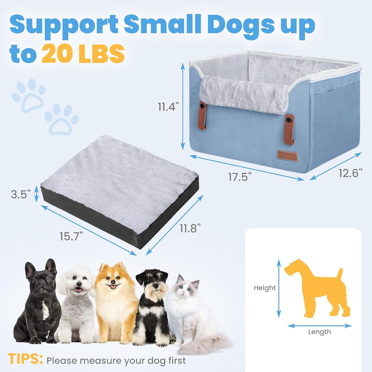 Dog Car Seat for Small Dogs, Puppy Seat with Memory Foam
