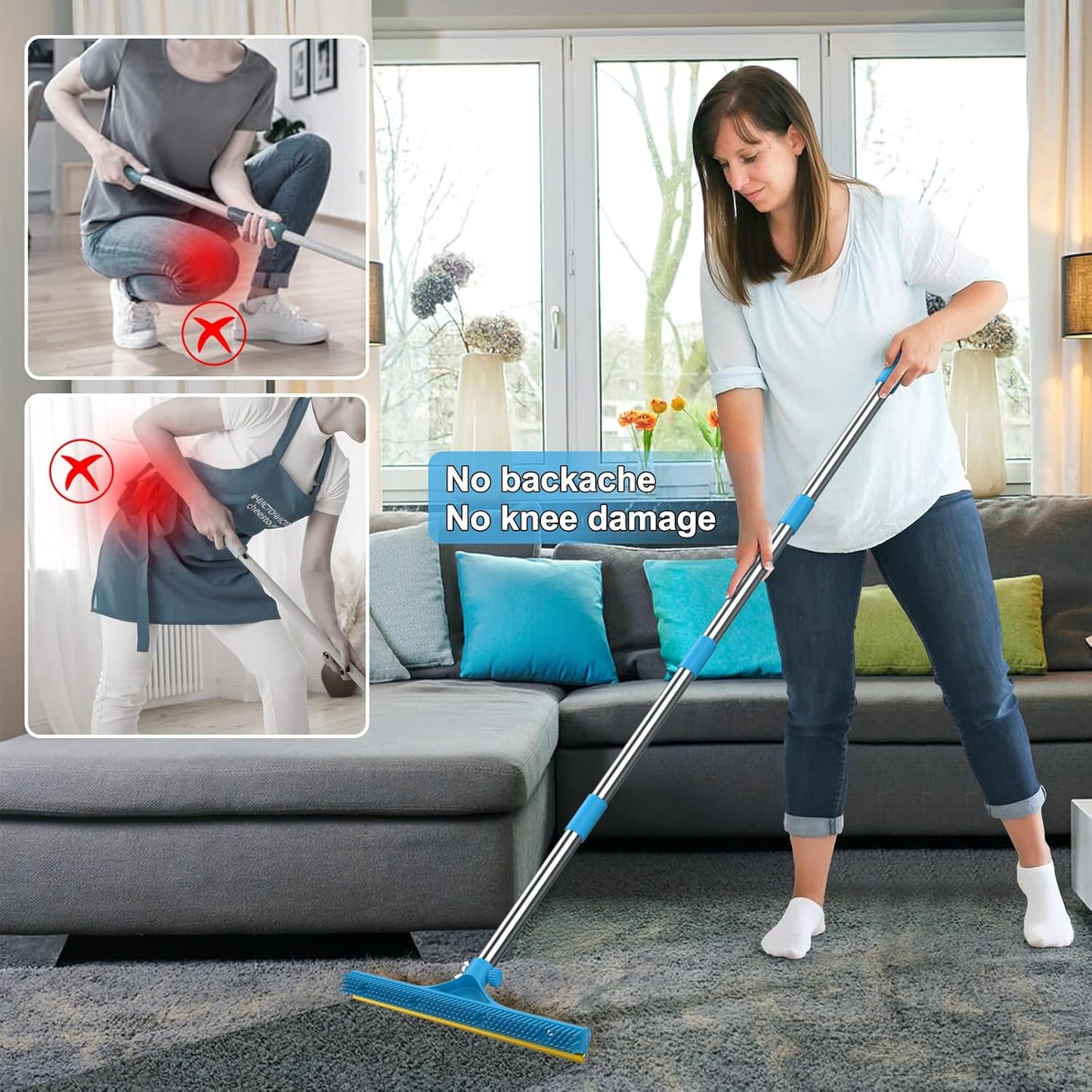 3 in 1 Carpet Rake for Pet Hair Removal, Reusable Pet Hair