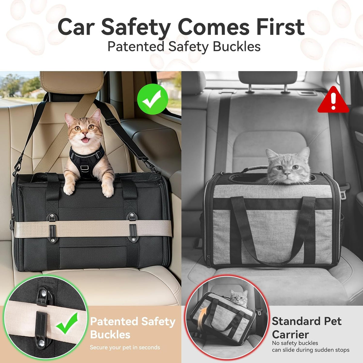 Soft-Sided Cat Carrier with Patented Safety Buckles