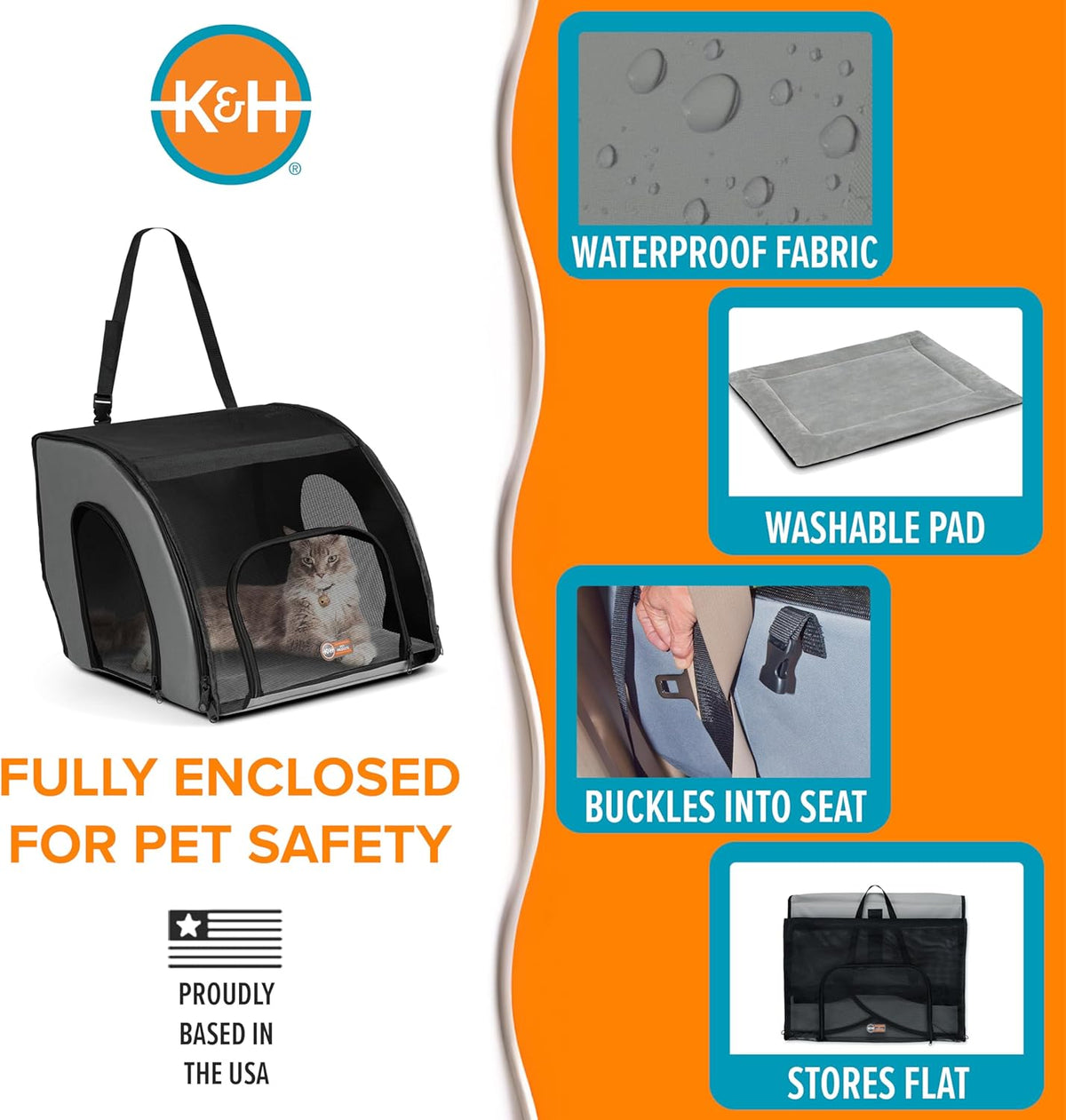 Enclosed Dog Cat Car Seat, Travel Safety Carrier , Dog