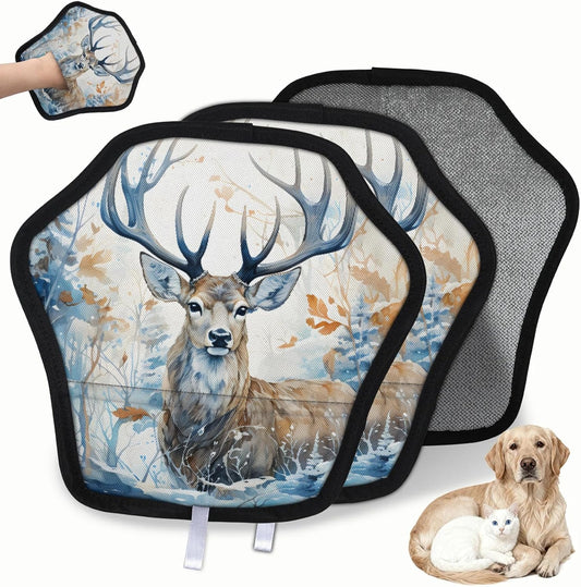 Winter Forest Deer 2Pcs Electrostatic Reusable Pet Hair