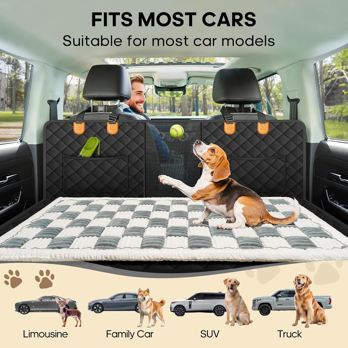 Backseat Pet Bed Mat, Non-Slip Plaid Dog Bed for Car Back