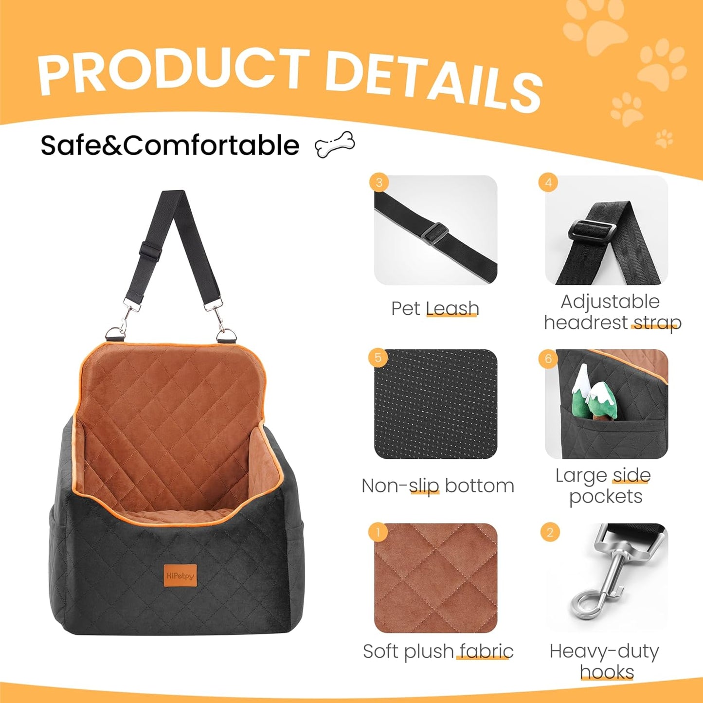 Dog Car Seat for Small Dog with Washable Mat, Memory Foam