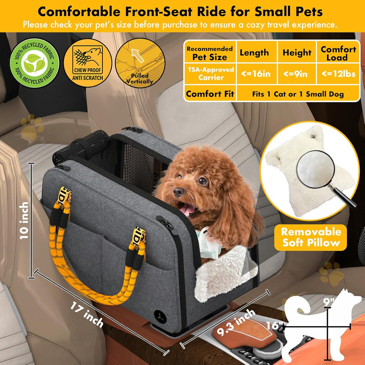 Center Console Dog Car Seat, Enclosed Small Dog Armrest