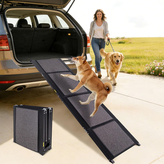 Dog Ramp for Car, 63" Folding Pet Ramp with Safety Tether &