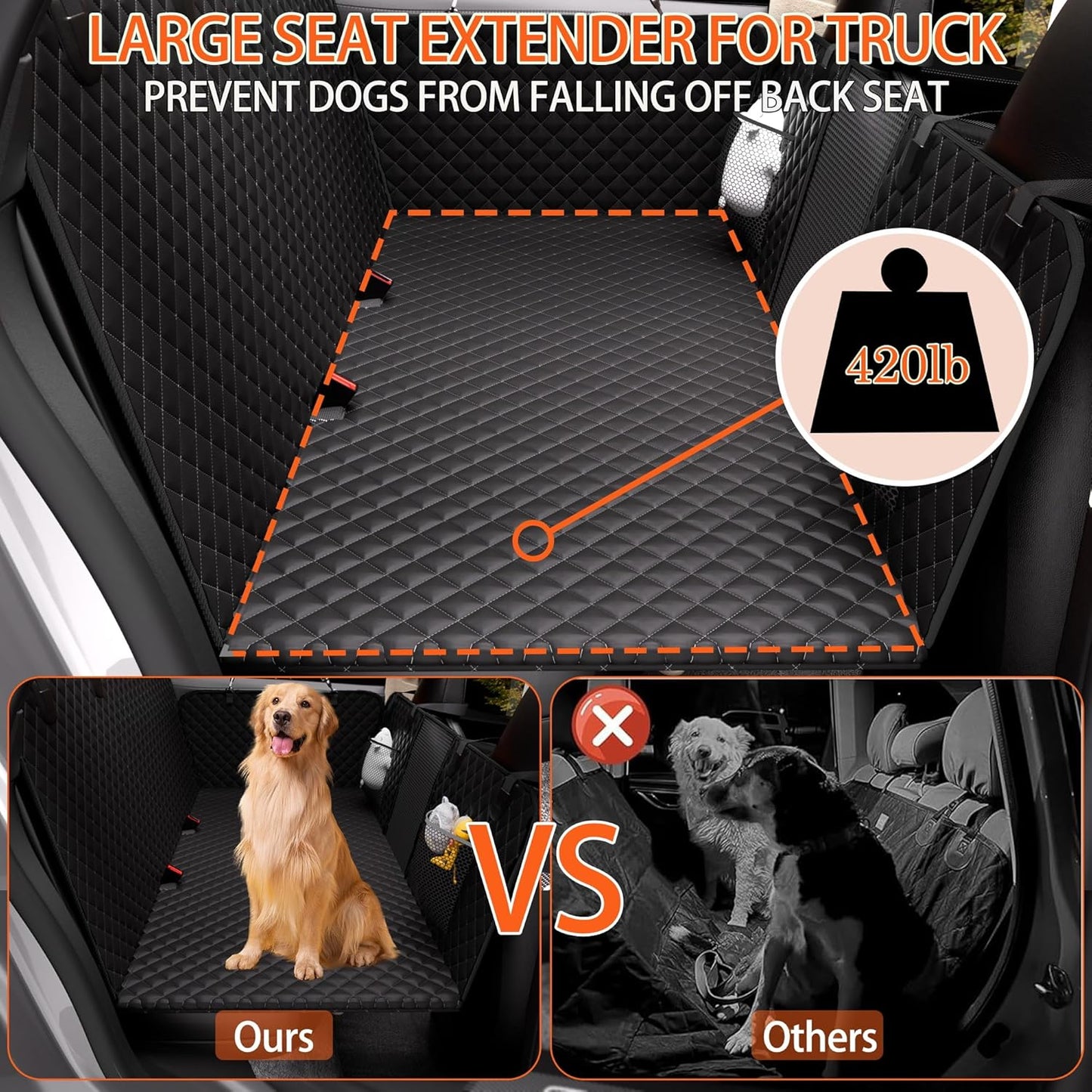 Back Seat Extender for Dogs - Large Space, Waterproof Dog