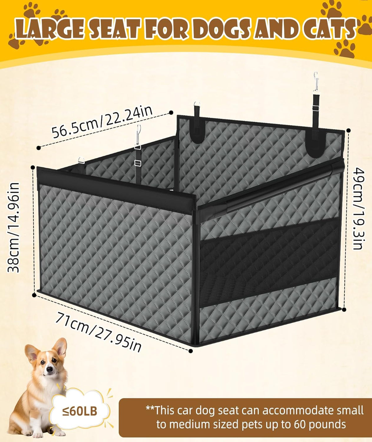 Dog Car Seat for Large Dogs, Foldable Pet Car Seat with