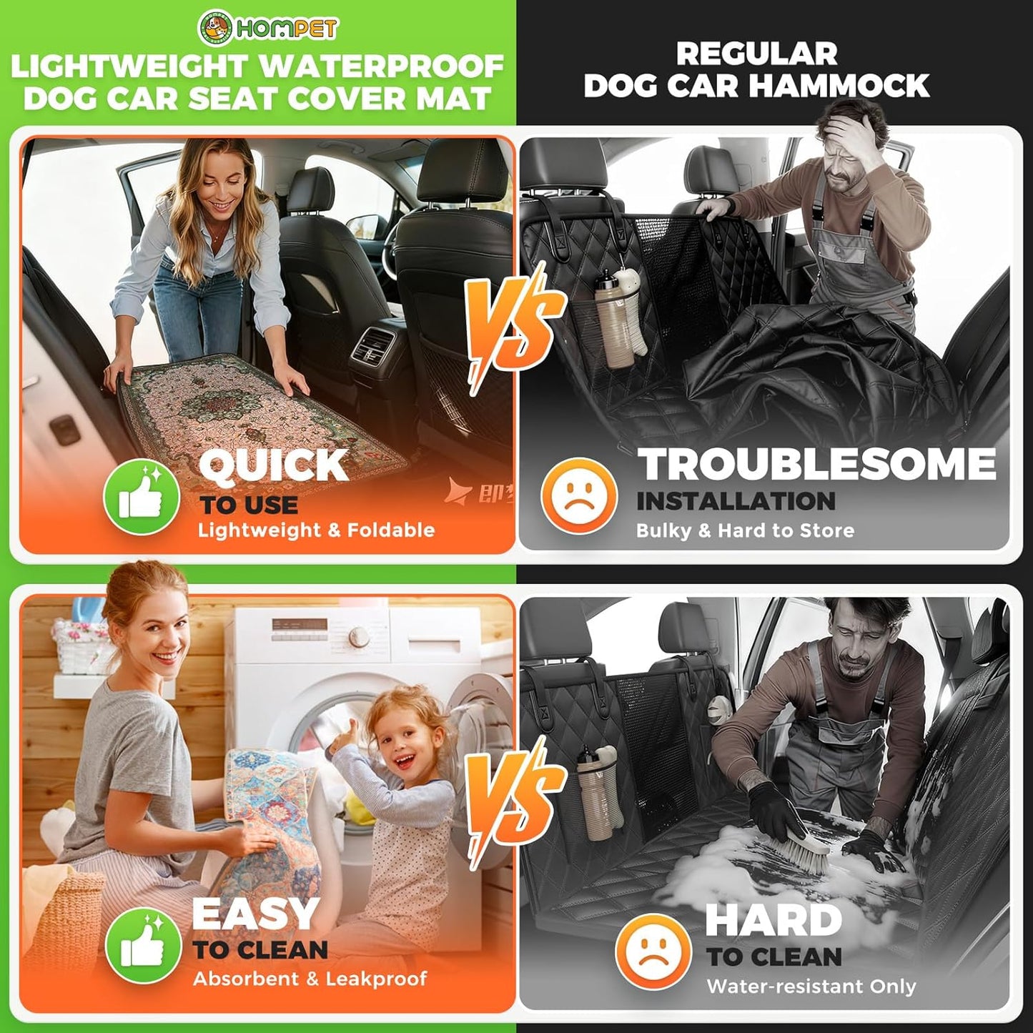2 Pack Waterproof & Absorbent Dog Car Seat Cover Mat, Fits