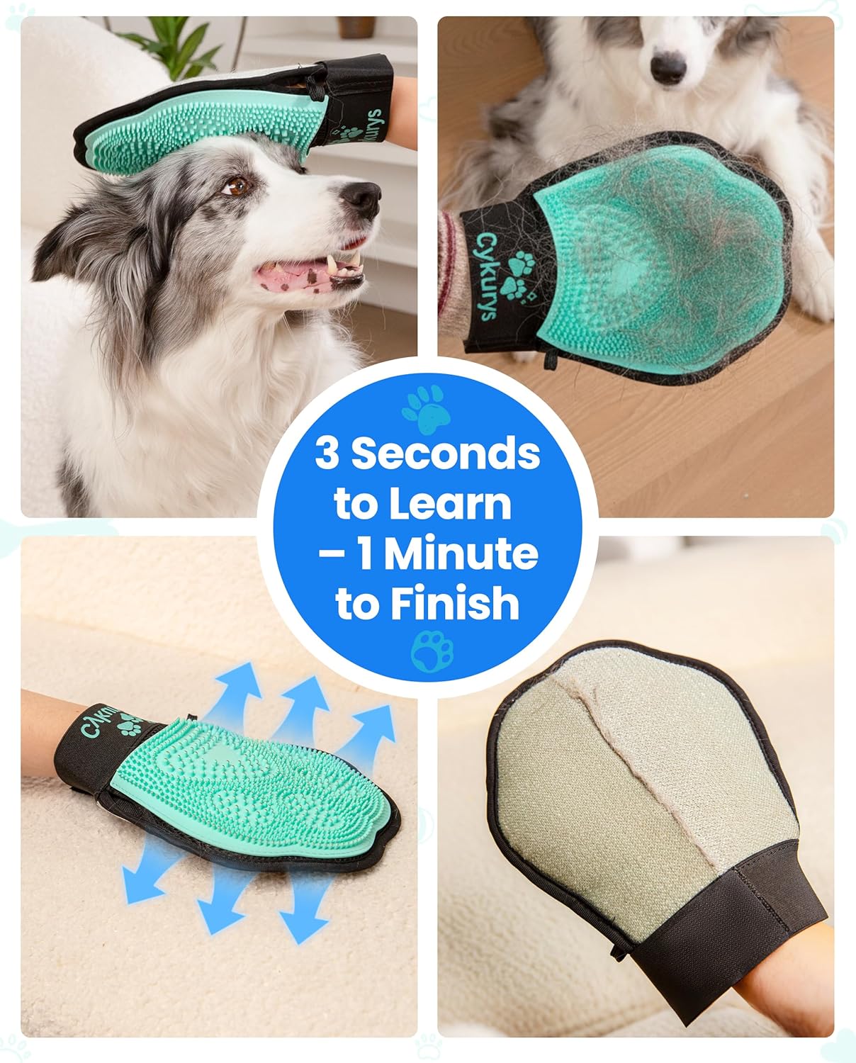 Pet Hair Removal Glove , 2-in-1 Double-Sided Pet Grooming
