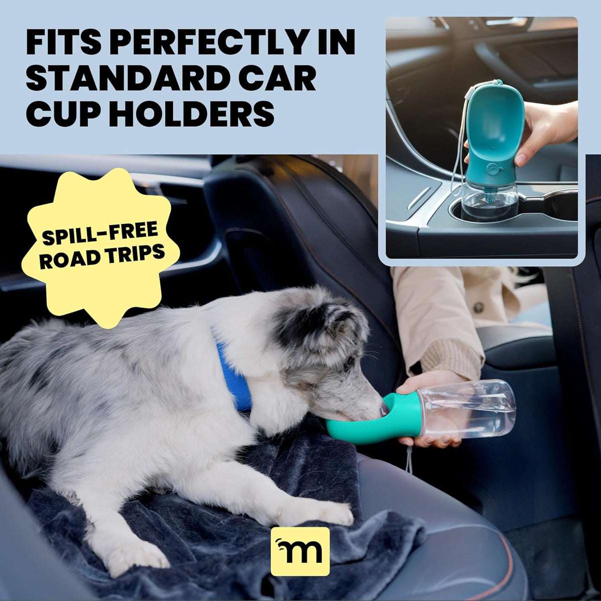 MalsiPree Dog Water Bottle Dispenser - 12 oz Blue - Leak-Proof Lock & One-Hand Operation - Dog Water Bowl Dispenser - Pet Travel Bottle with Built-in Bowl for Trail Hiking, Park Visit & Beach Days