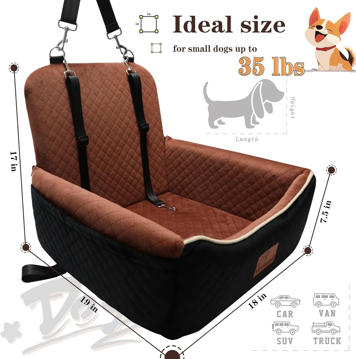 Dog Car Seat Bed 2 in 1 for Small/Medium Dogs up to 35