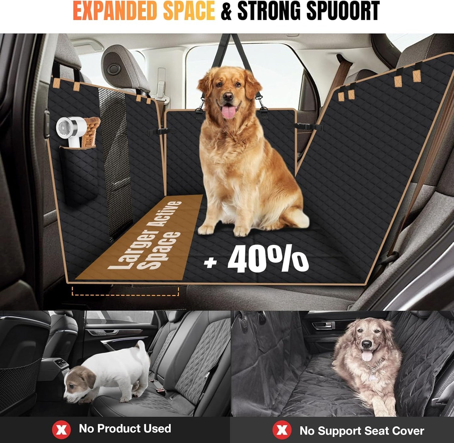 Dog Car Seat Cover for Back Seat, Hard Bottom Holds 420lbs