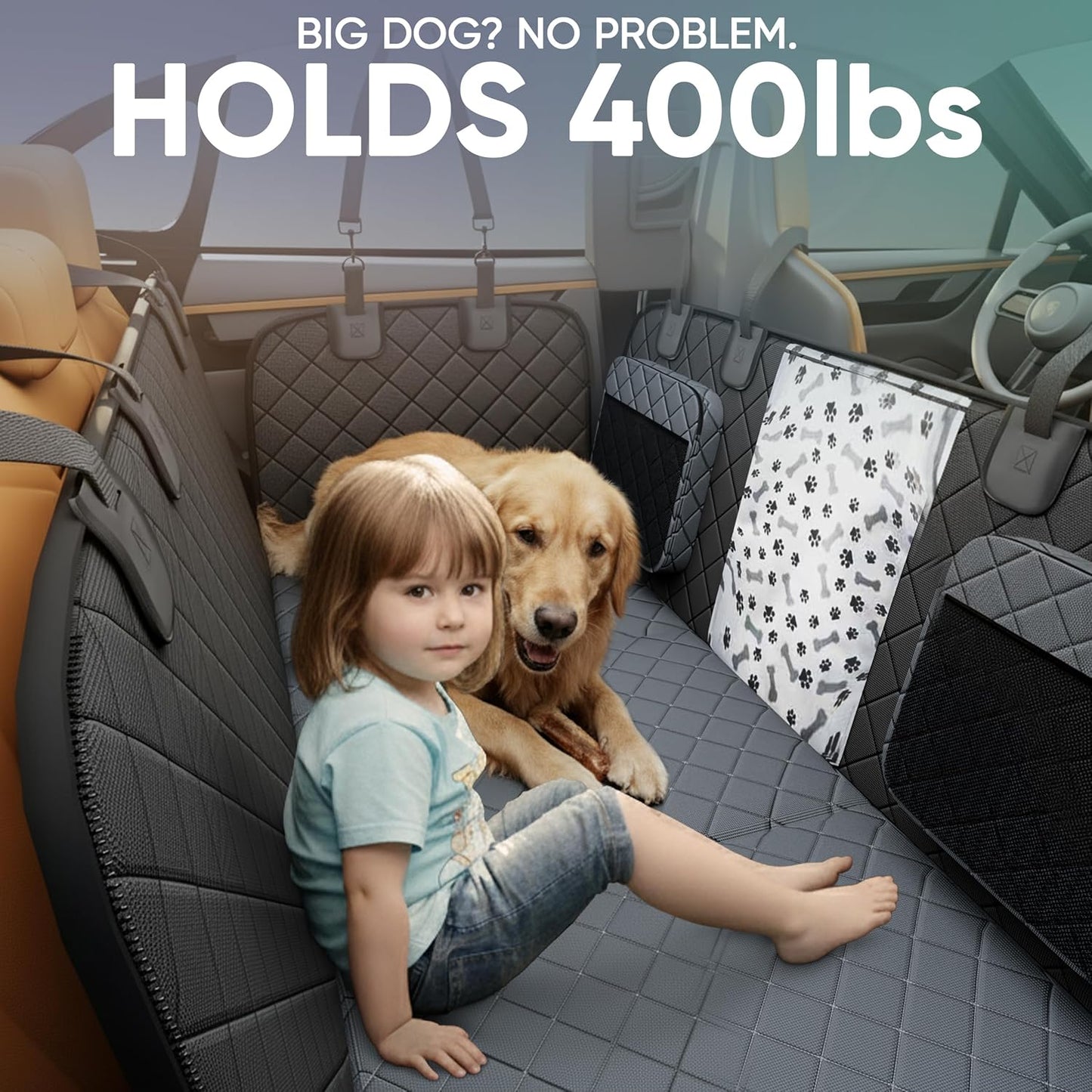 Hard Bottom Dog Car Seat Cover for Back Seat, 900D Oxford