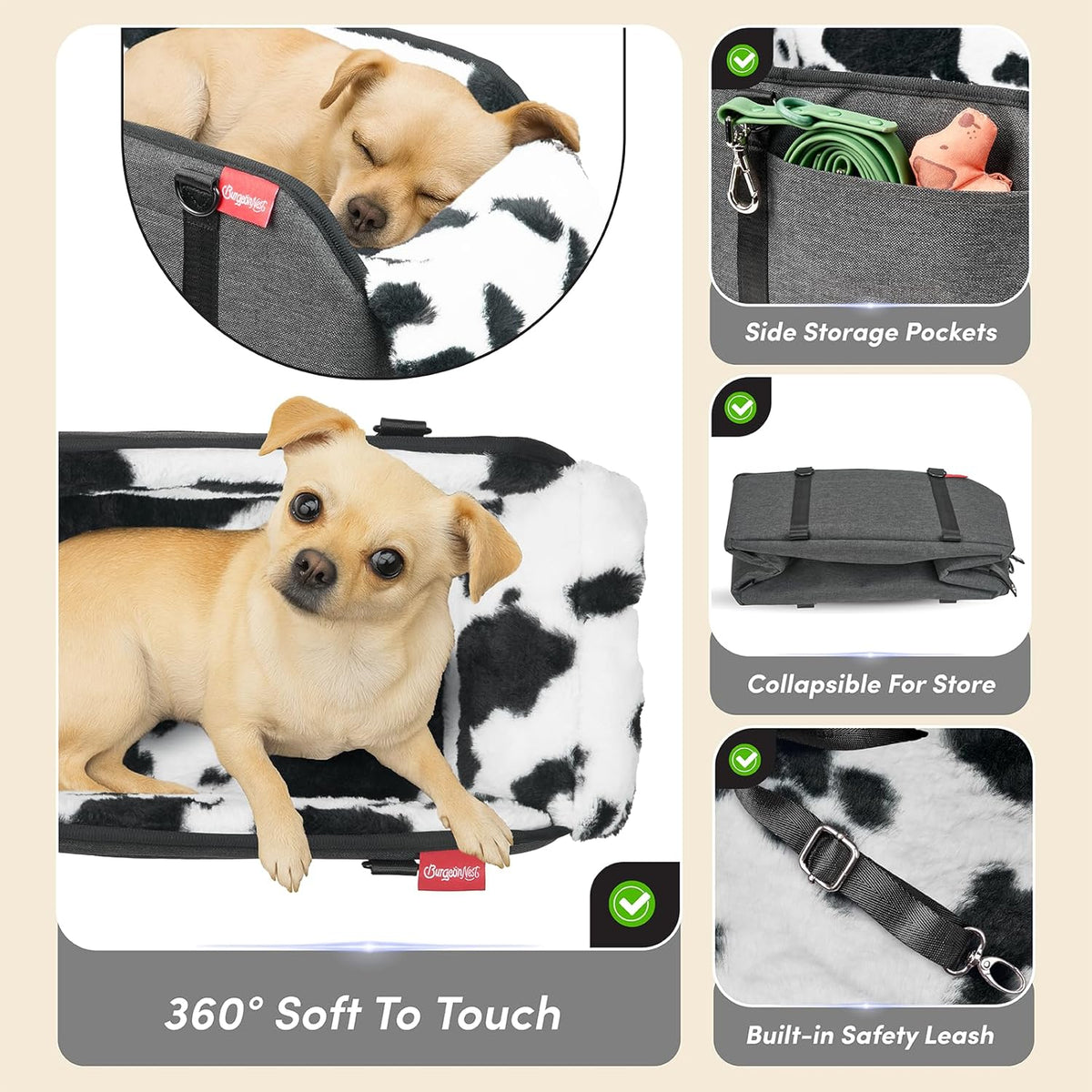 Center Console Small Dog Car Seat - Portable Pet Cat Puppy