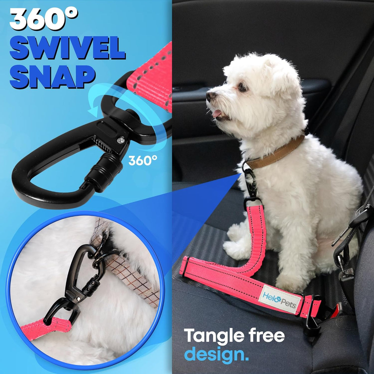 Dog Seat Belt for Car 3-in-1 Adjustable Safety Seatbelt for