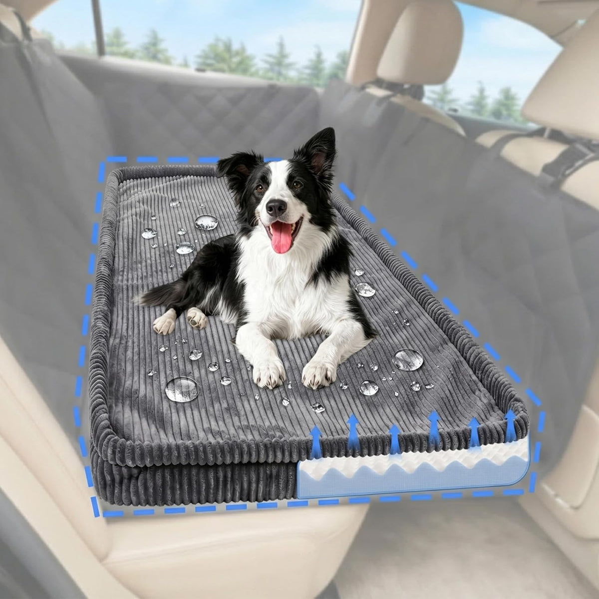 Dog Car Bed, Non-Slip Backseat Extender Pet Mat, Removable