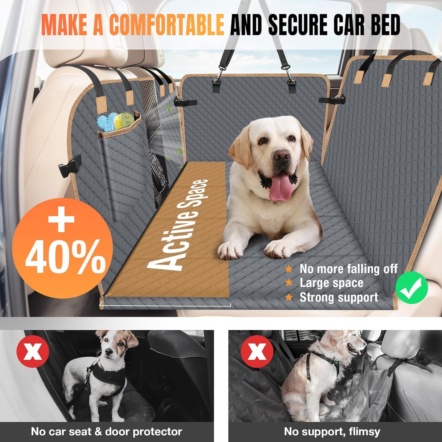 Dog Car Seat Cover for Back Seat, Gray, , Polyester, Car