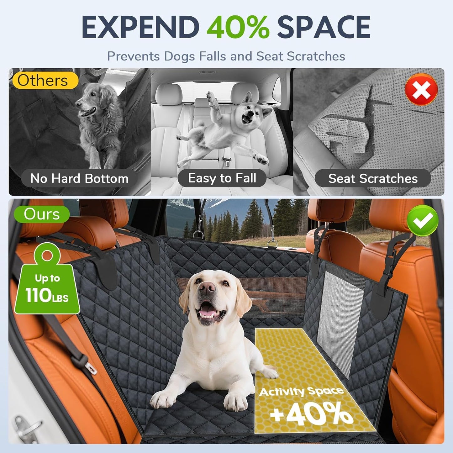 Large PU Dog Car Seat - Waterproof Dog Back Seat Cover with