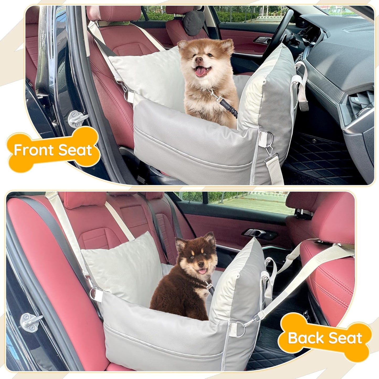 Leather Dog Car Seat for Small Dogs, Dog Booster Seat with