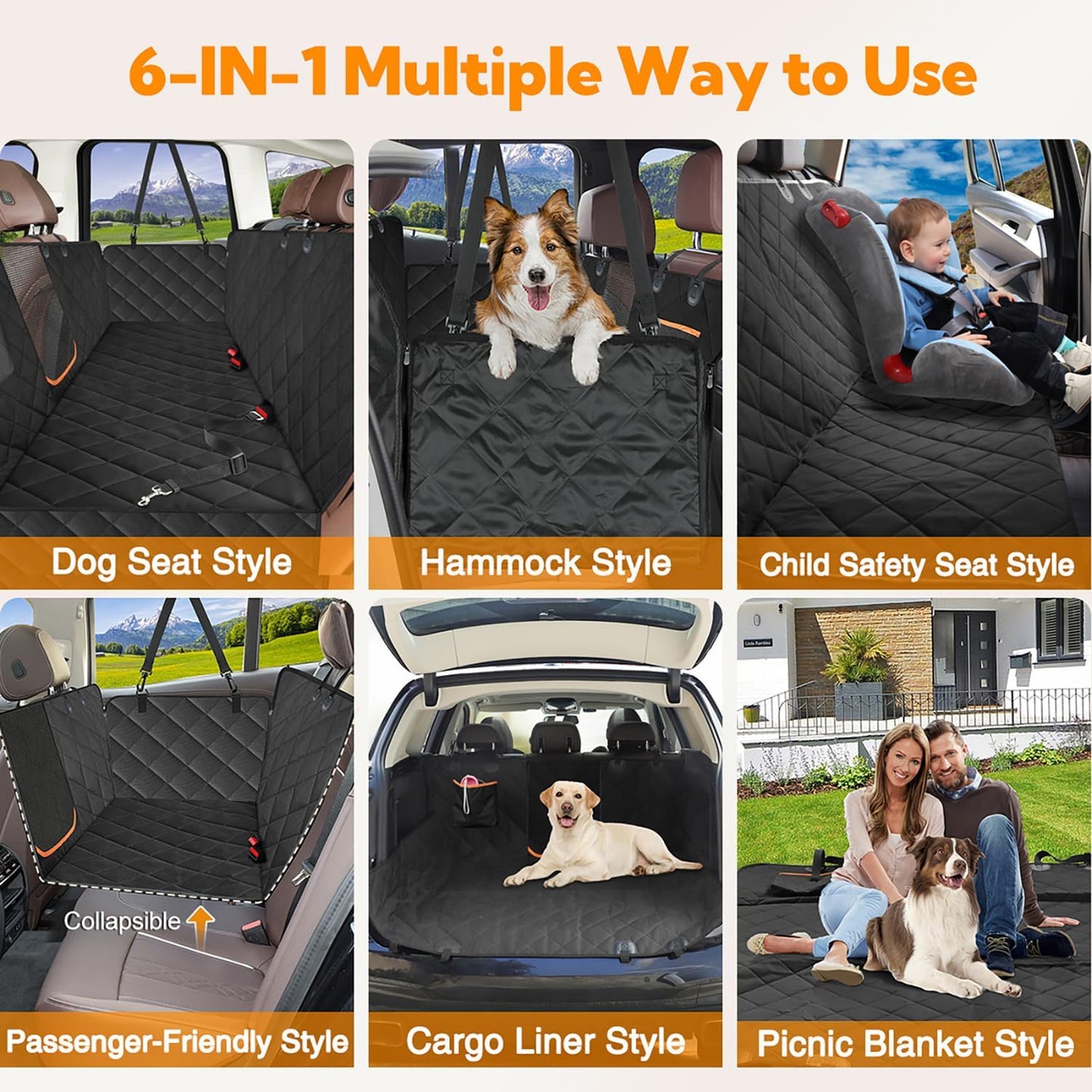 Dog Car Seat Cover for Back Seat, Dog Hammock for Car with