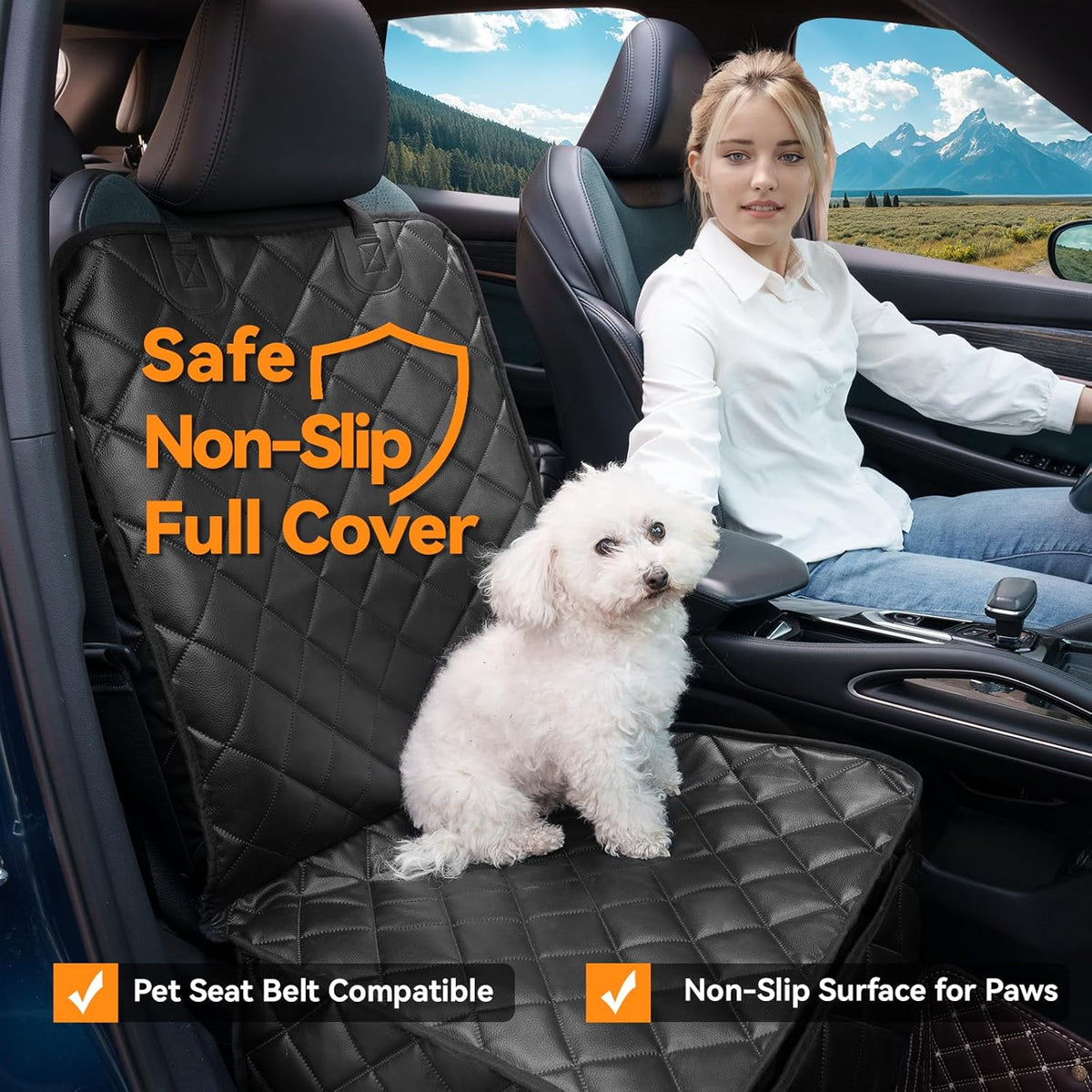 Car Seat Covers for Dogs–Waterproof PU Leather Car Front