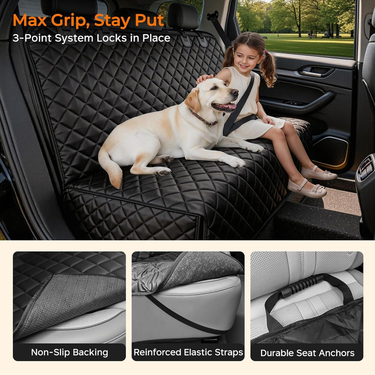 Dog Car Seat Cover for Back Seat - Waterproof Non-Slip Car