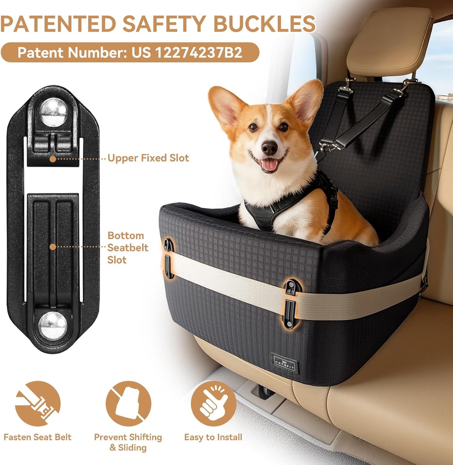 Dog Booster Car Seat for Small/Medium Dogs Up to 35 lbs –