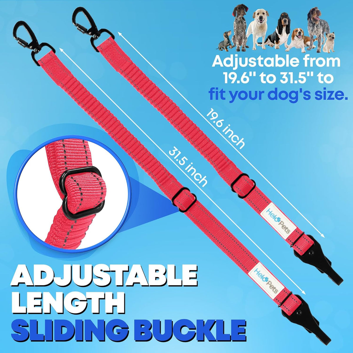 Dog Seat Belt for Car 3-in-1 Adjustable Safety Seatbelt for