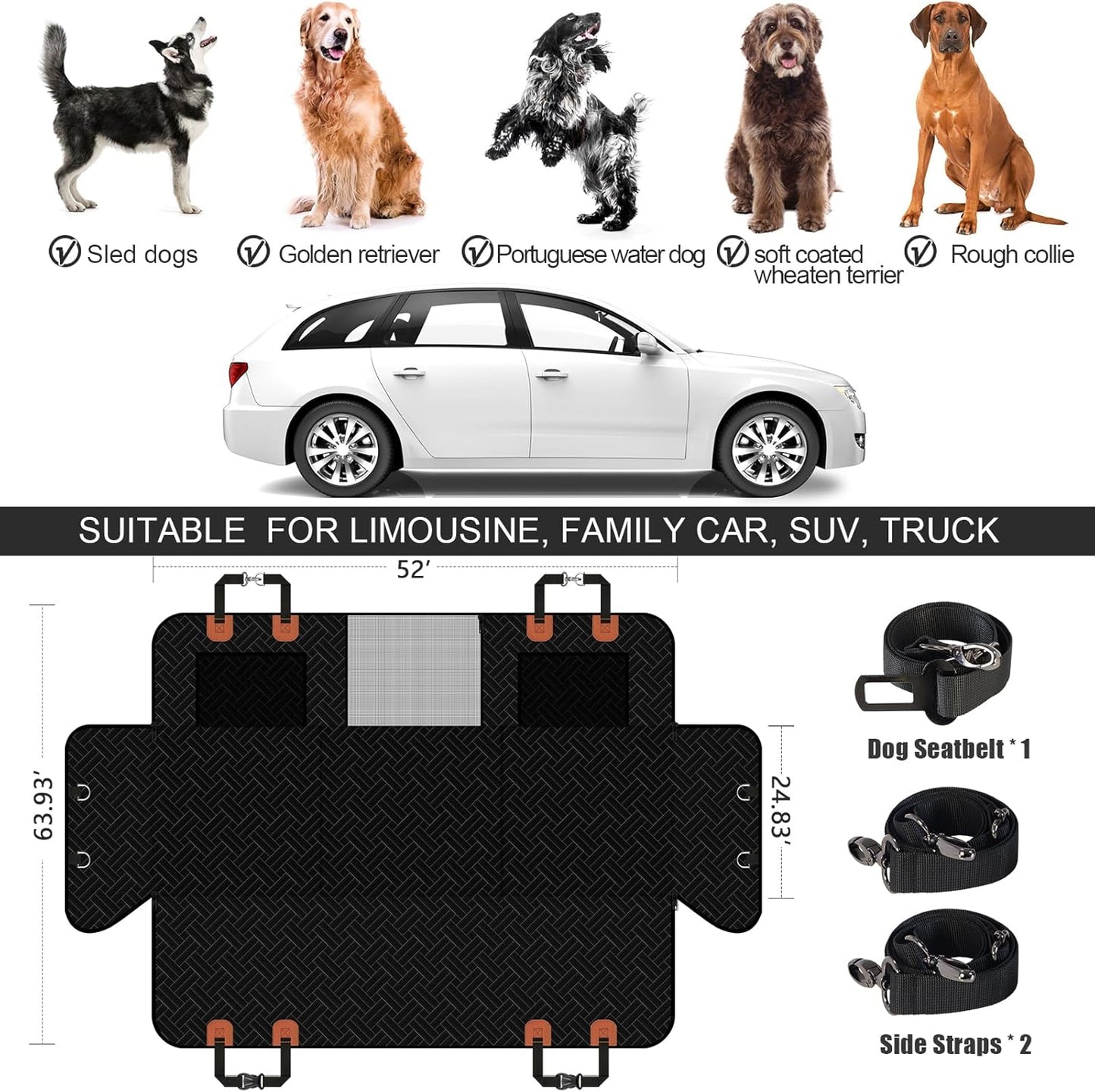 AULDEY Back Seat Extender for Dogs, Dog Car Seat Cover with