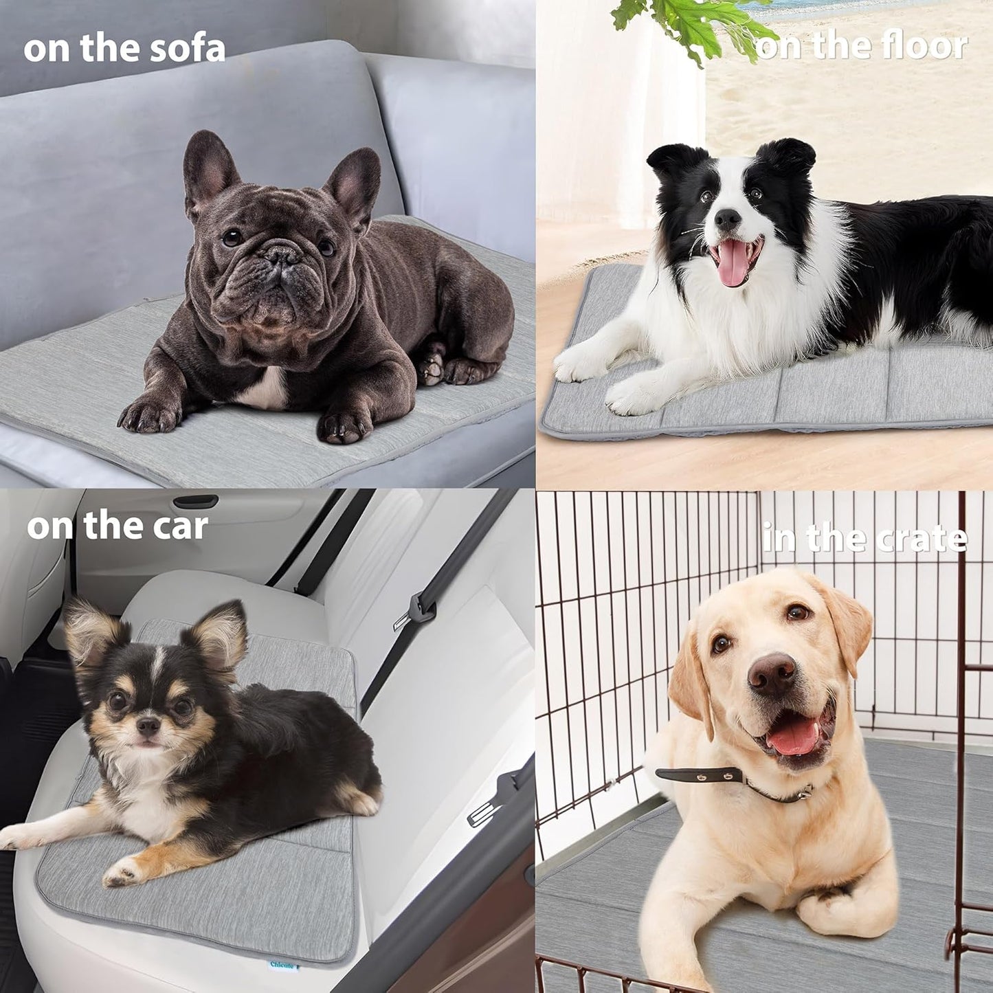 Cooling Dog Mat Q-Max>0.5 - Rapid Cooling Tech, Thin Breathable Crate Pad, Portable Washable Summer Mat, Chill Soothing Fabric - 35"x23" Large Dog, Grey