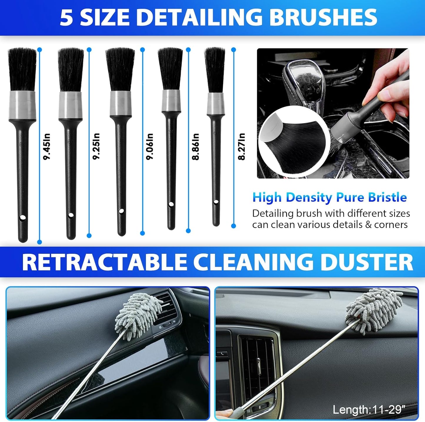 THINKWORK Car Cleaning Kit, Car Detailing Kit Interior Cleaner with High Power Handheld Vacuum, 10Pcs Detailing Brush and Storage Bag, Gray Auto Interior Cleaning Kit for Men