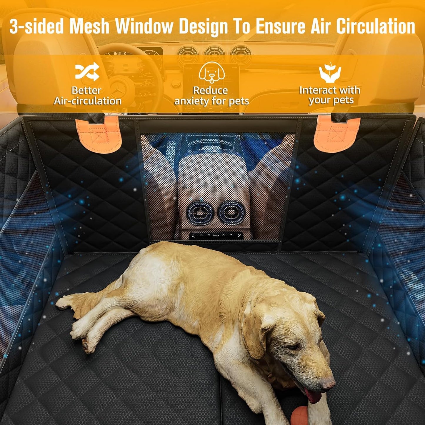 Large Dog Car Seat, Back Seat Extender for Dogs with 3 Mesh