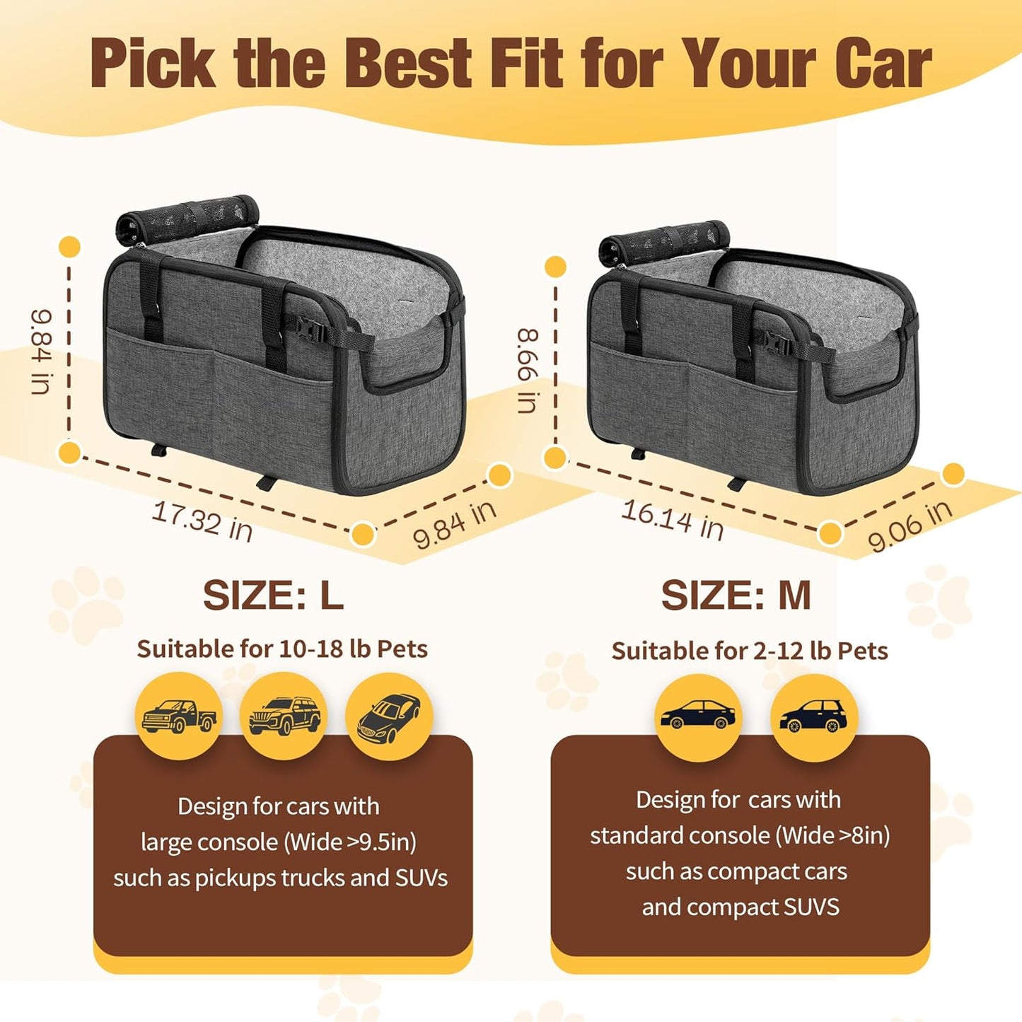 Large Dog Car Seat for Center Console Fits 10-18lbs