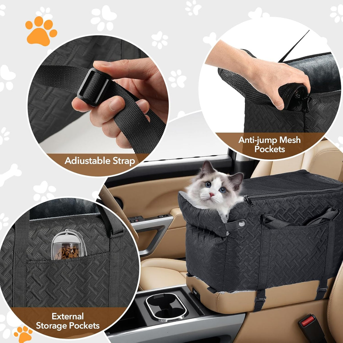 Center Console Dog Car Seat for Small Dogs Cats - Washable