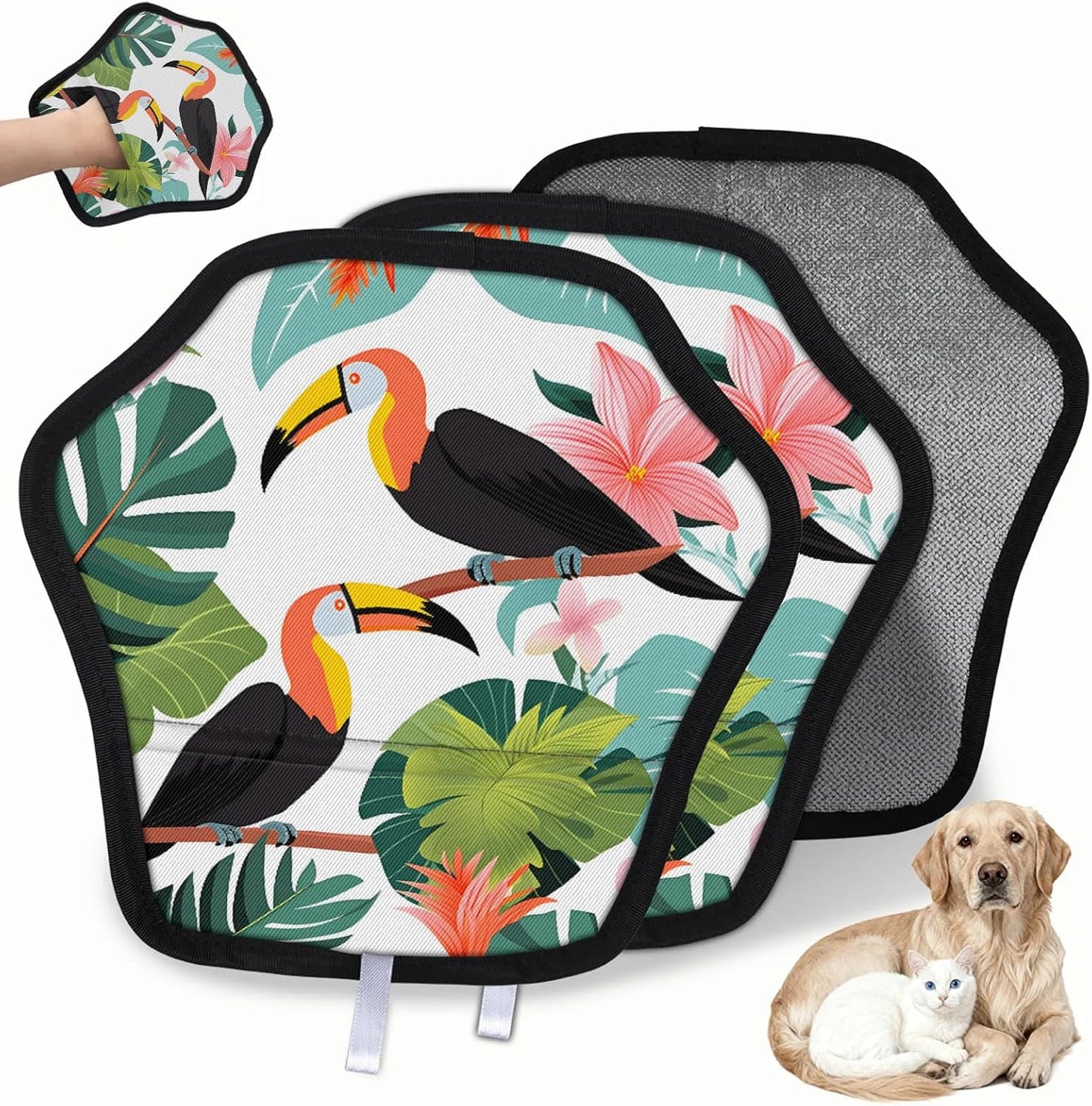Tropical Birds Leaves 2Pcs Electrostatic Reusable Pet Hair