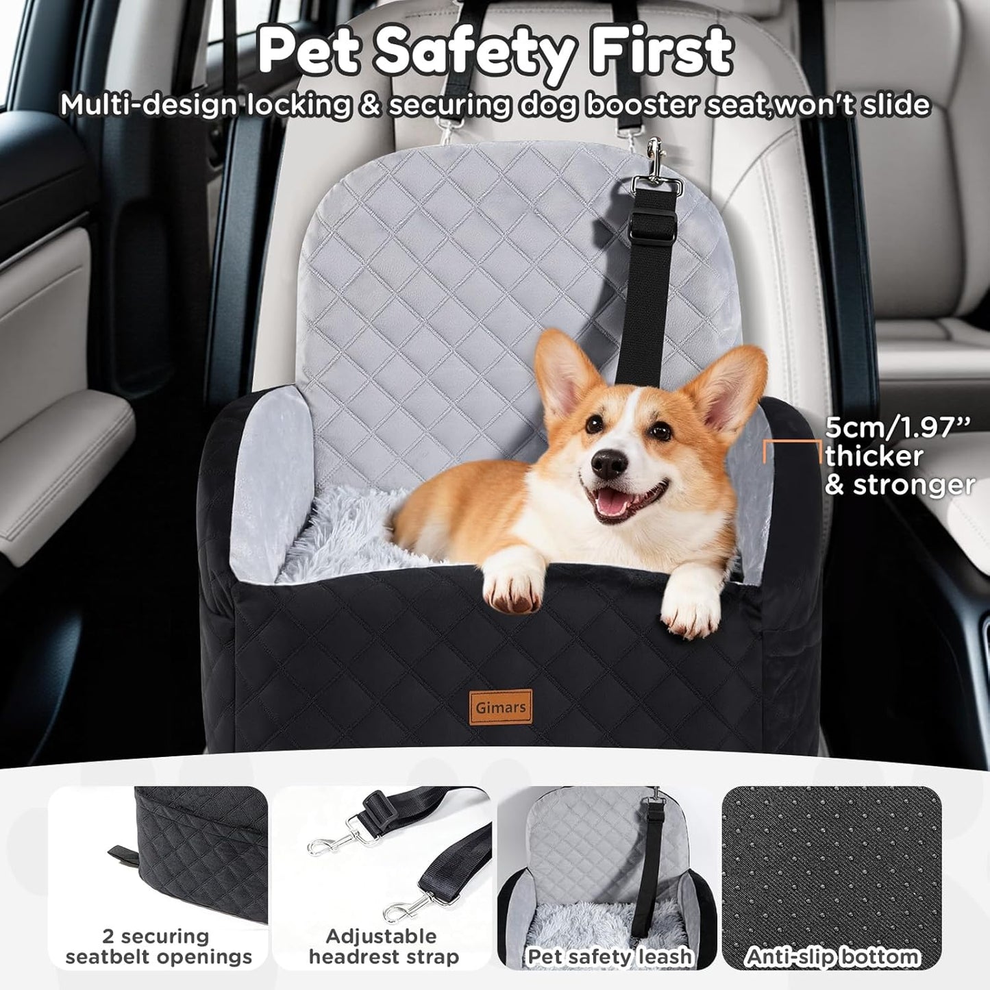 Upgrade Dog Car Seat with Reversible Long & Short Plush