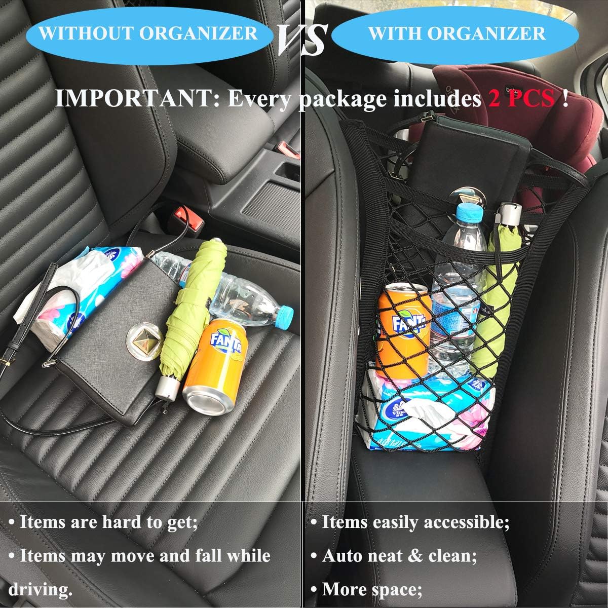 2 Pack Car Mesh Organizer, Dog Car Net Barrier Pet Barrier