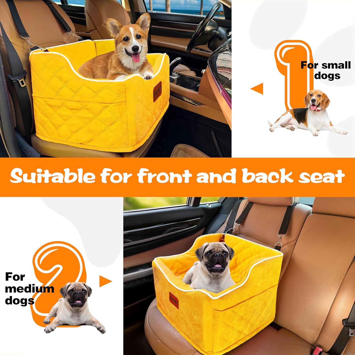 Dog Car Seat for Small Medium Dogs, Detachable Washable