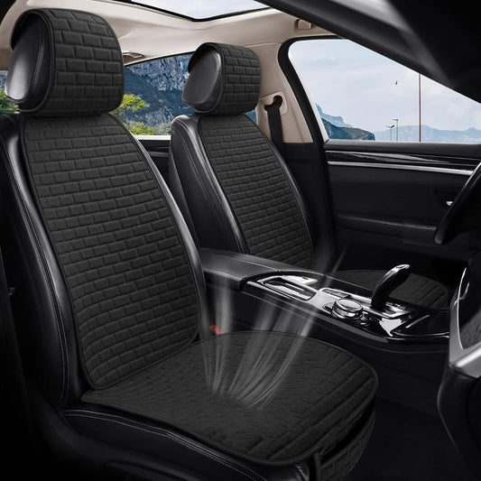 VarCozy Linen Car Seat Covers, Breathable Front Pair Seat Covers for Cars with Non-Slip Protector for All Seasons, Universal Front Seat Covers for Cars, SUVs, Trucks