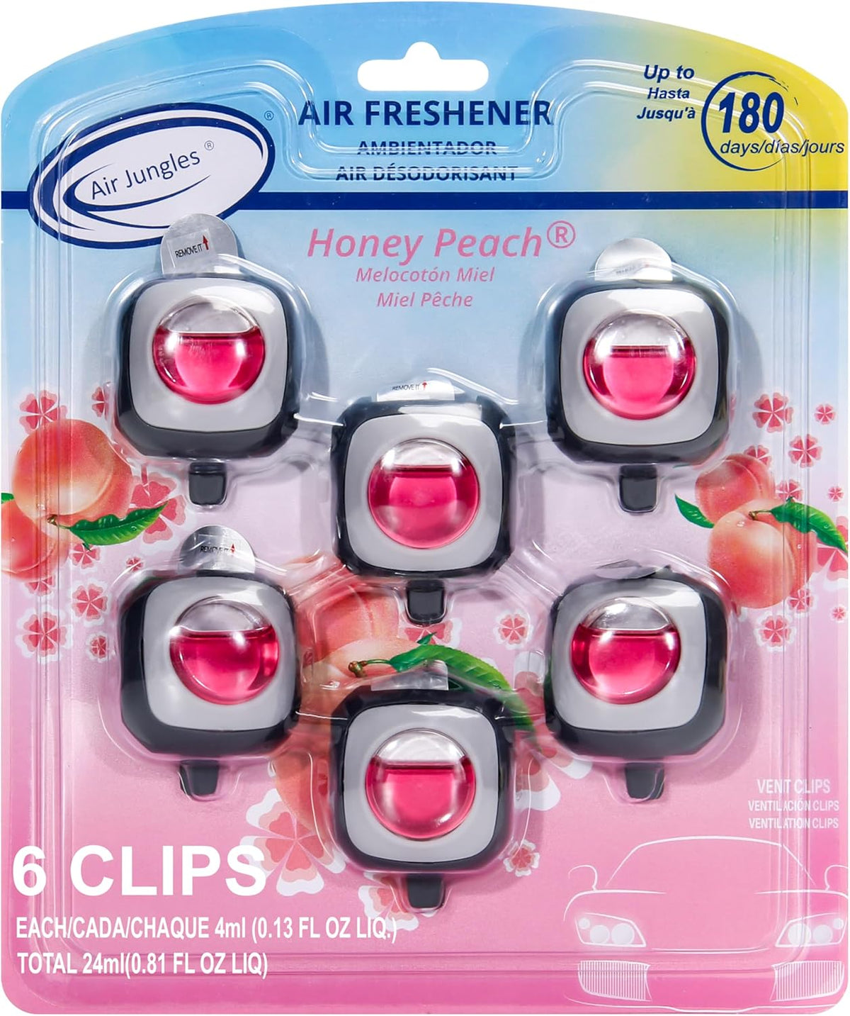 Honey Peach Scent Car Air Freshener Vent Clip, 6 Count Long