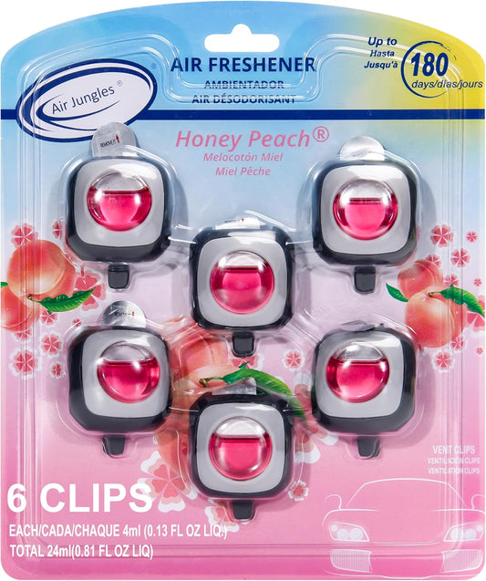 Honey Peach Scent Car Air Freshener Vent Clip, 6 Count Long