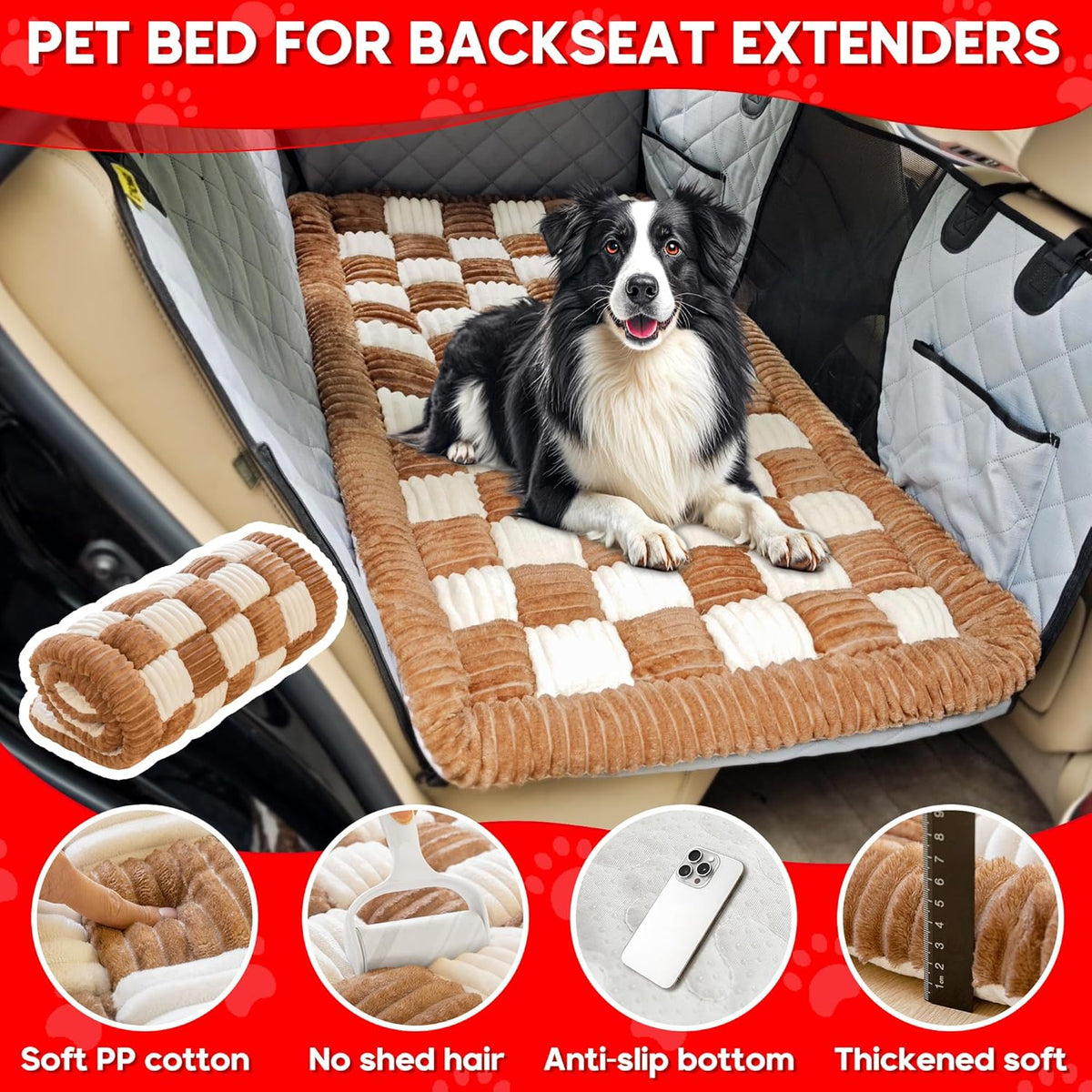 Dog Car Bed Mat, Non-Slip Backseat Extender Pet Blanket