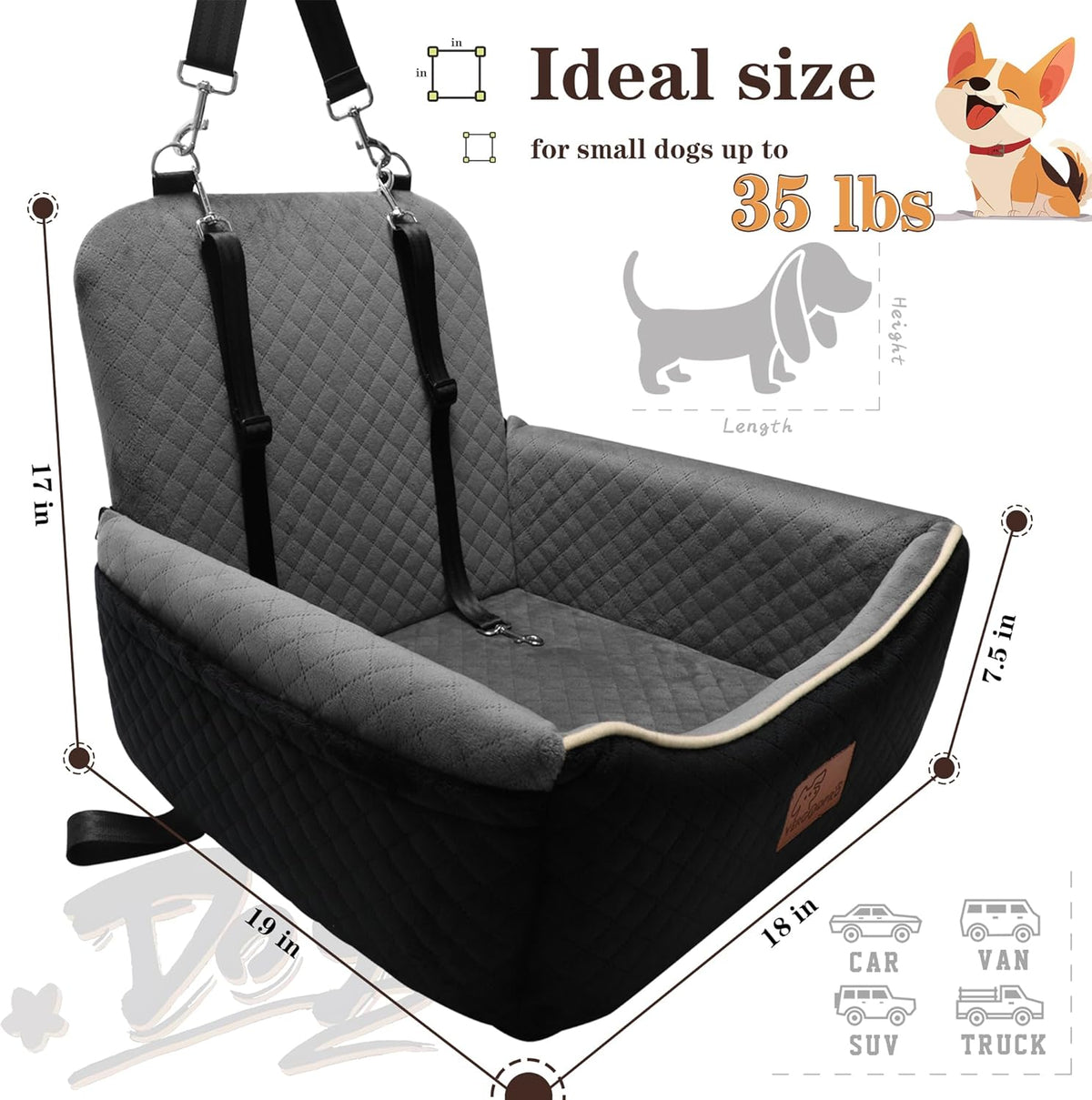 Dog Car Seat Bed 2 in 1 for Small/Medium Dogs up to 35
