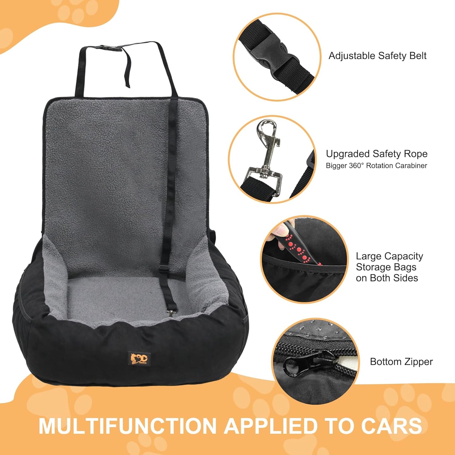 Dog Car Seat for Small Medium Dogs Under 30 lbs, Fully