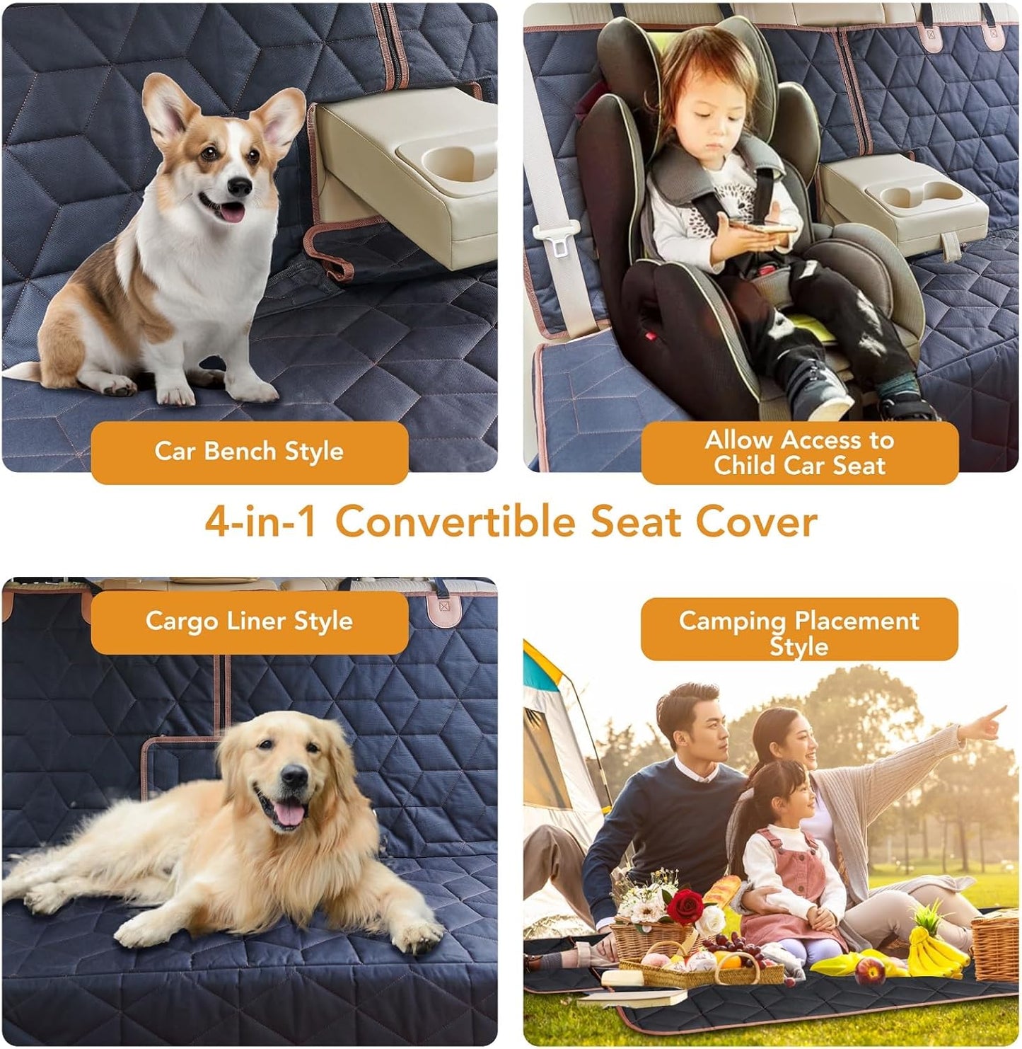 Dog Car Seat Cover for Back Seat, Heavy-Duty Non-Slip