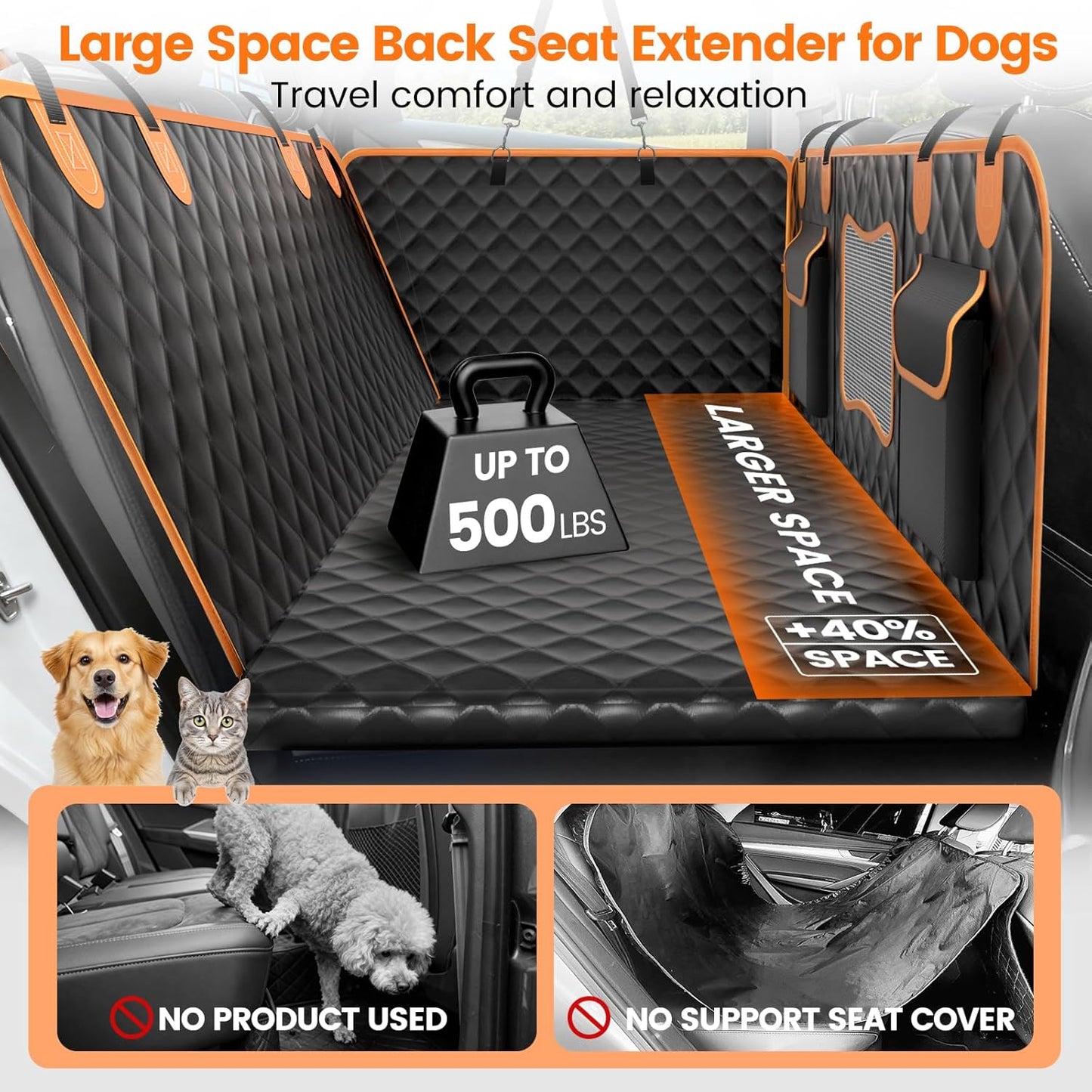 Dog Seat Cover for Back Seat Hard Bottom,Holds 500