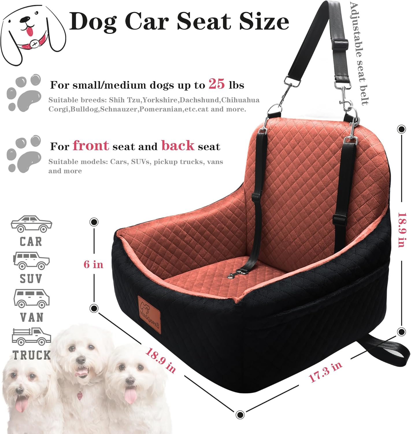 Car Dog Seat,Pet Booster Carseats for Dogs up to 25lbs,Safe