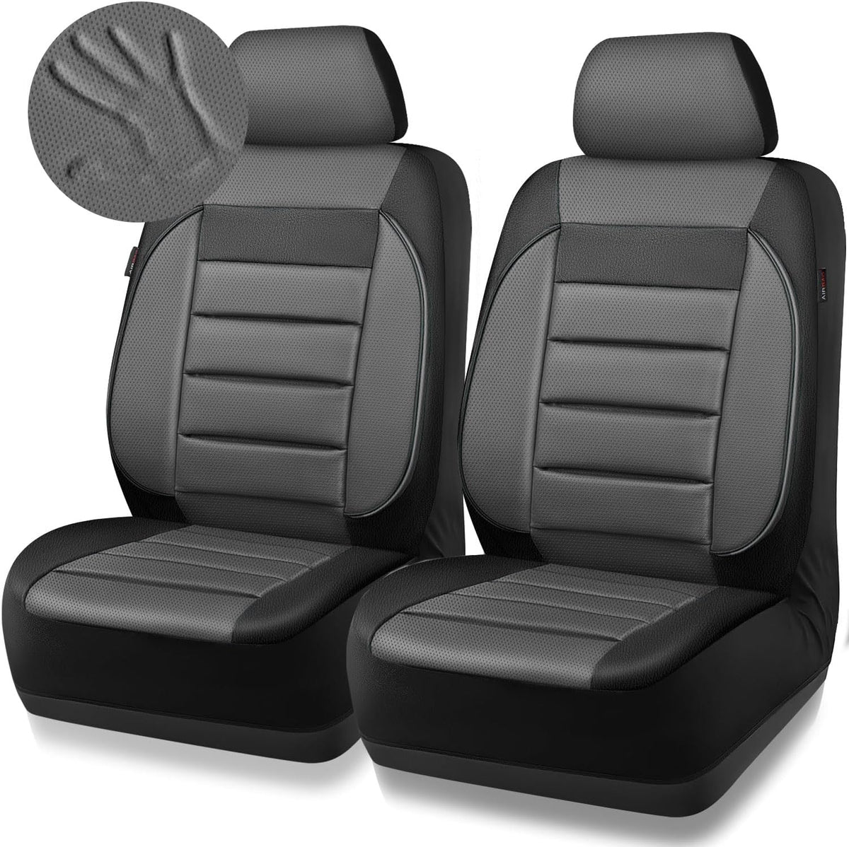 CAR PASS Car Seat Covers Front Seats Only, Universal Fit Automotive Interior Waterproof 3D Foam Back Support Car Seat Covers for Trucks Vans and SUVs Airbag compatible 2 Pieces black gray grey